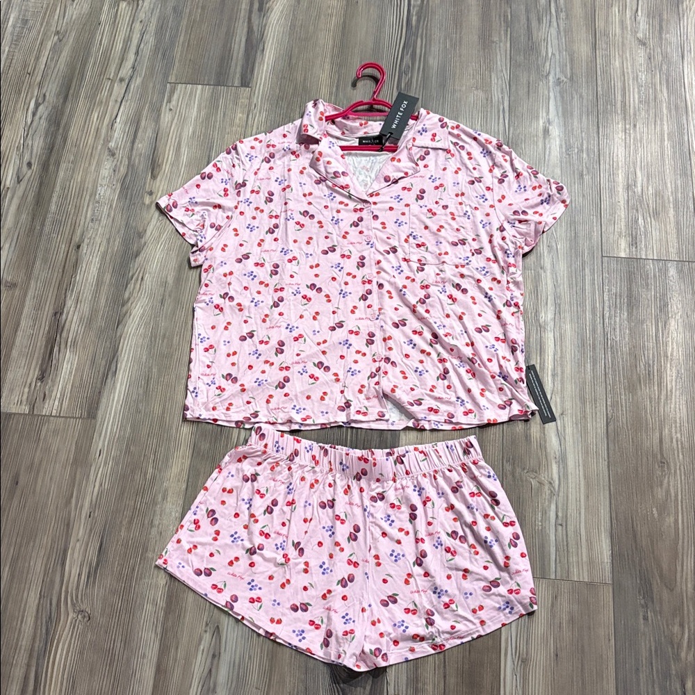 White Fox Boutique Pink Cherry Print Short Pajama Set
